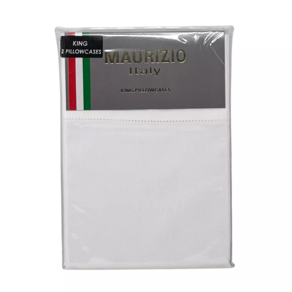 MAURIZIO Made in Italy Set of 2 White KING Cotton Luxury Hemstitched Pillowcases